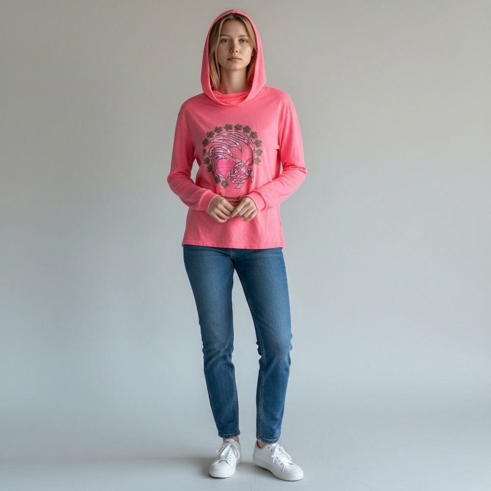 Ultramar Cozumel Mexico Sea Turtle Graphic Hoodie Pink Long Sleeve Womens Medium
